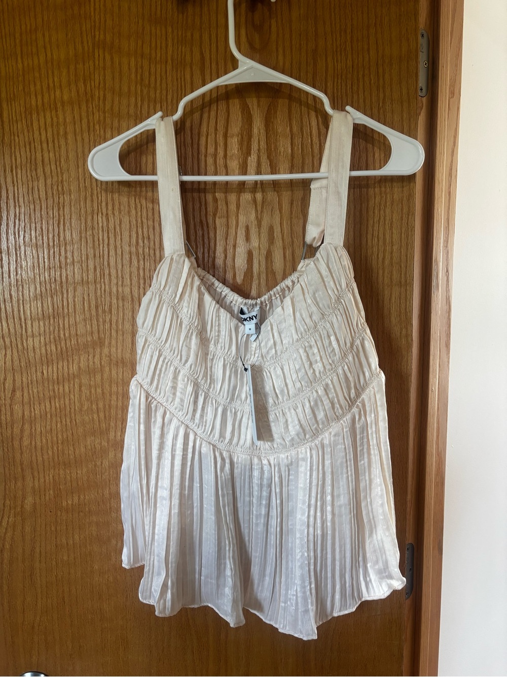 DKNY Cream Pleated Sleeveless Peplum Blouse